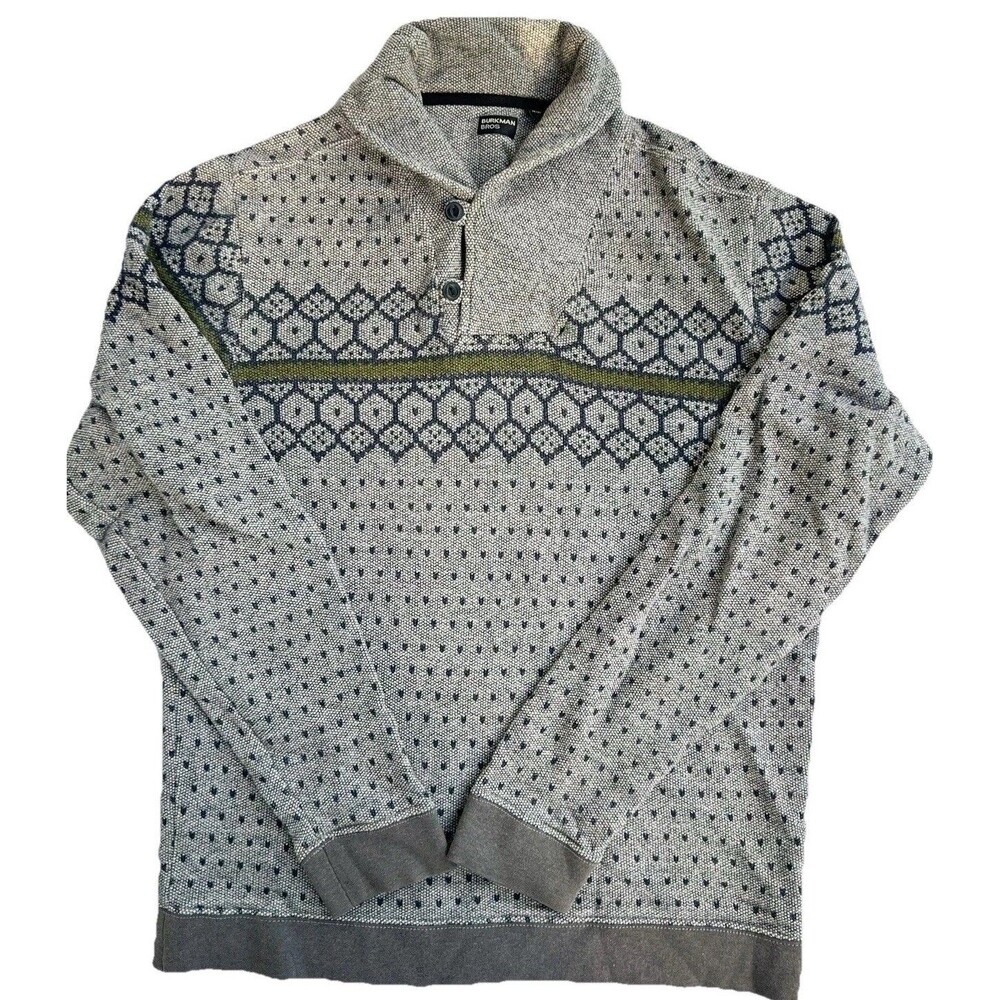 Burkman Bros Sweater Men’s Medium Shawl Collar Pullover Nordic Fair Isle Dad